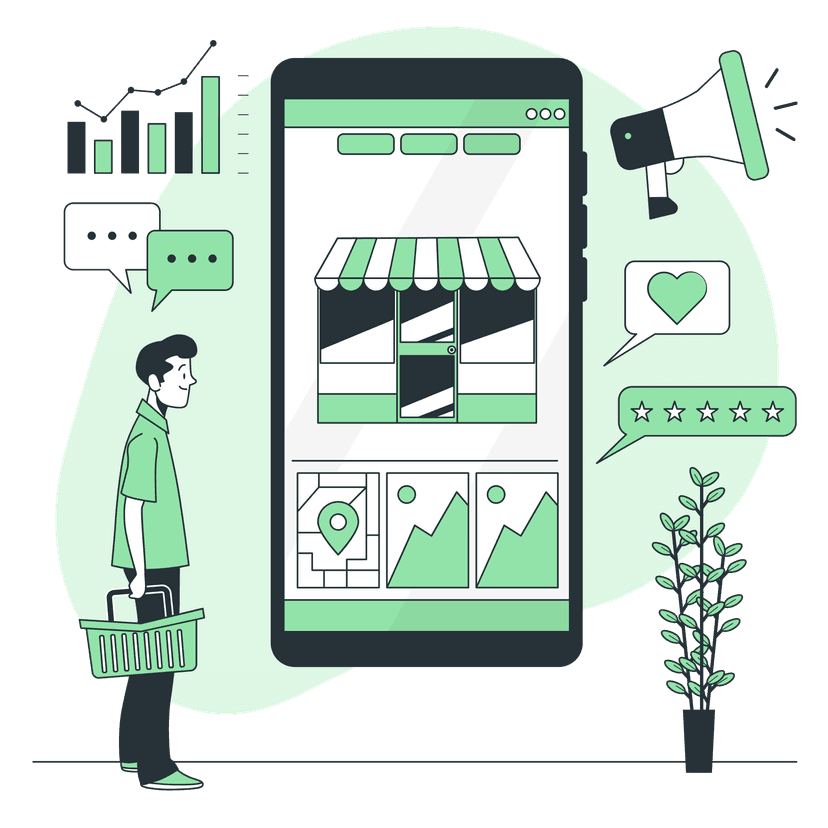 Illustration showing e-commerce success